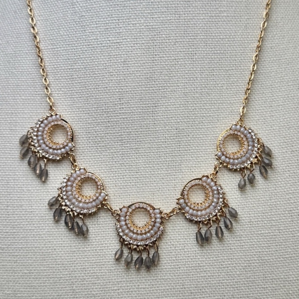 NWT GOLD PLATED CABLE CHAIN W HANGING CHANDELIER PENDANTS W CRYSTAL RHINESTONES